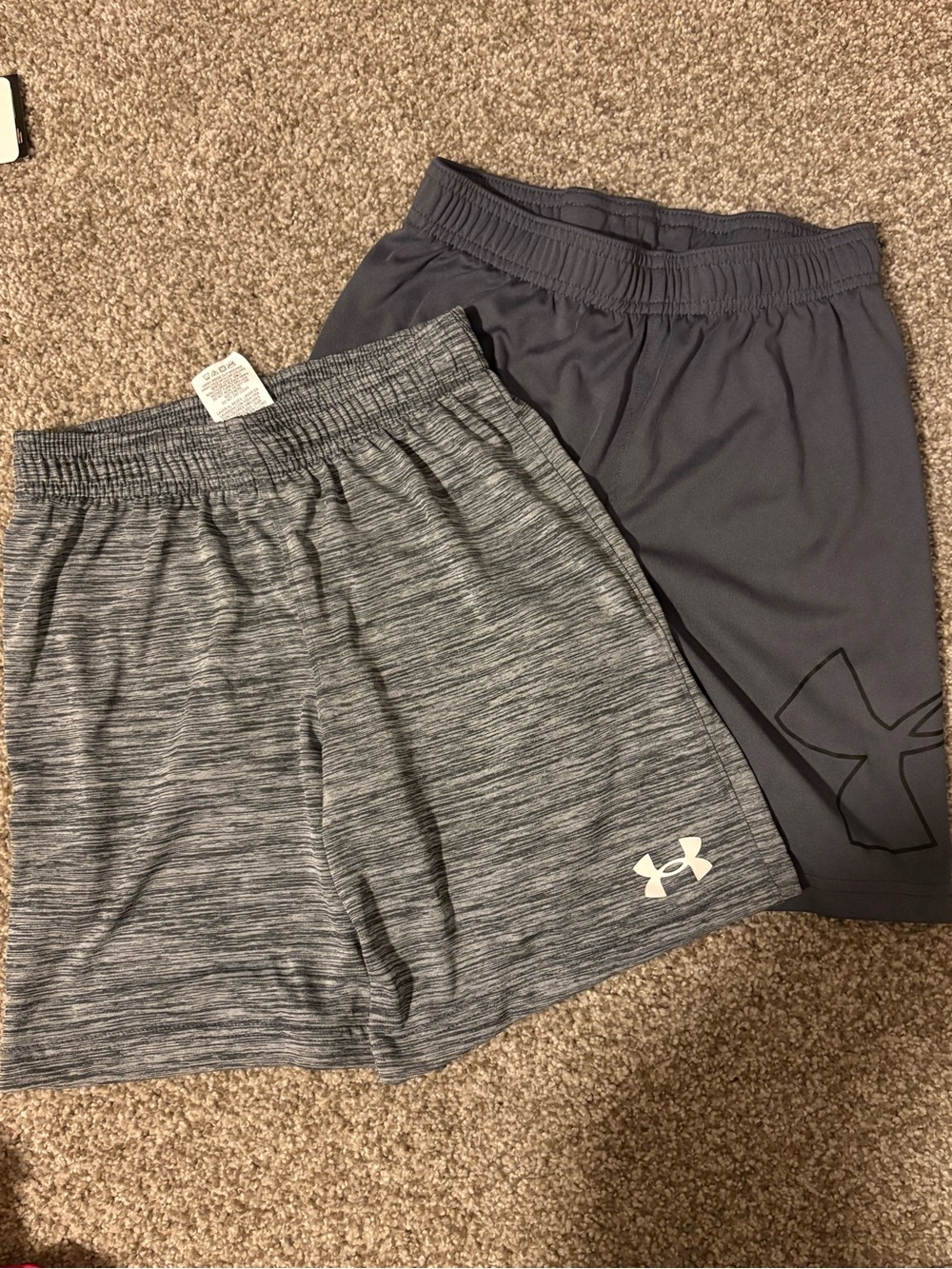 Under Armour Boys Athletic Shorts - Gray Heather & Charcoal 2 pair shorts - Picture 1 of 8